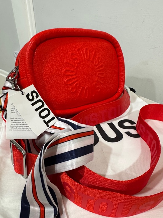Tous Handbags - Tous Miranda Reporter Red Leather Crossbody Bag with Wide Logo Strap